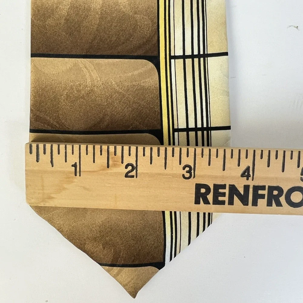 Graphic Print Tie Brown Hipster Rockabilly Di Capri Silk Necktie Retro Vintage